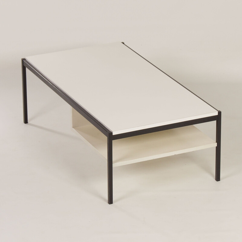 Vintage 3651 coffee table in metal, wood and white formica by Coen de Vries for Gispen, 1960s