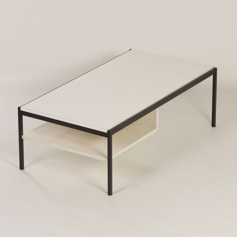 Vintage 3651 coffee table in metal, wood and white formica by Coen de Vries for Gispen, 1960s