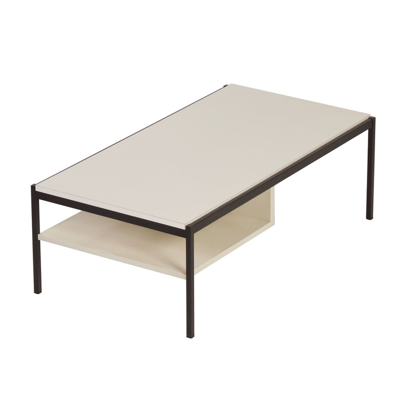 Vintage 3651 coffee table in metal, wood and white formica by Coen de Vries for Gispen, 1960s