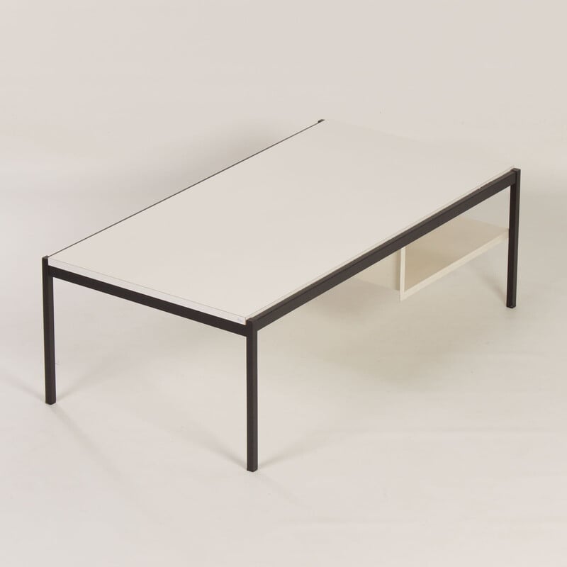 Vintage 3651 coffee table in metal, wood and white formica by Coen de Vries for Gispen, 1960s