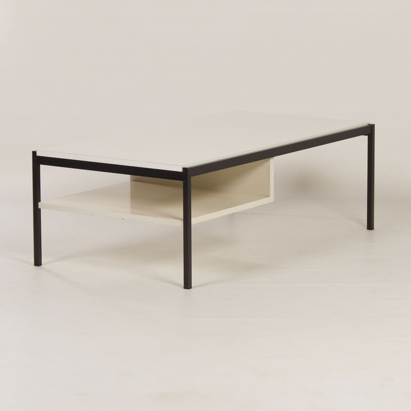 Vintage 3651 coffee table in metal, wood and white formica by Coen de Vries for Gispen, 1960s