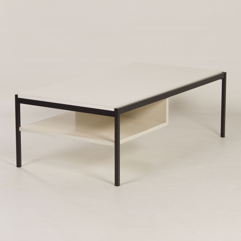 Vintage 3651 coffee table in metal, wood and white formica by Coen de Vries for Gispen, 1960s