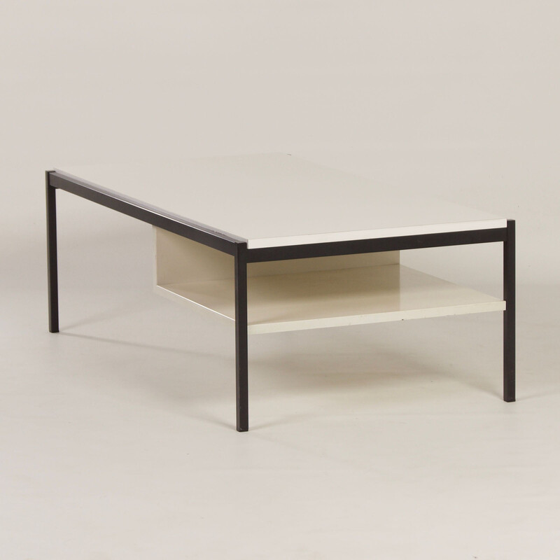 Vintage 3651 coffee table in metal, wood and white formica by Coen de Vries for Gispen, 1960s