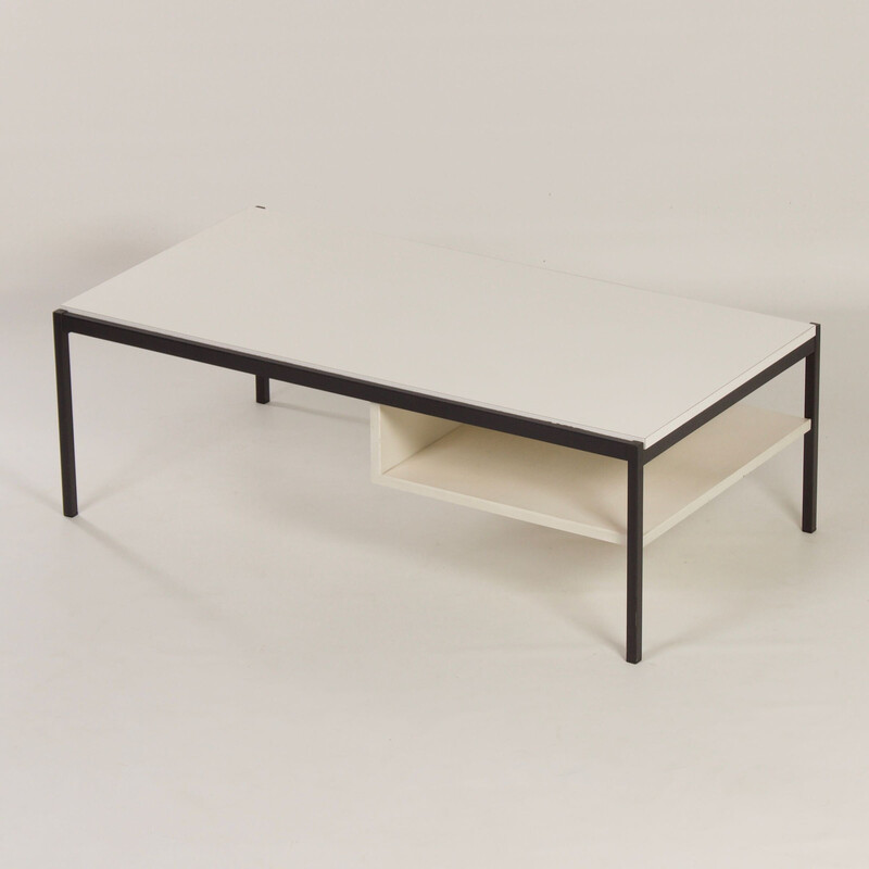 Vintage 3651 coffee table in metal, wood and white formica by Coen de Vries for Gispen, 1960s