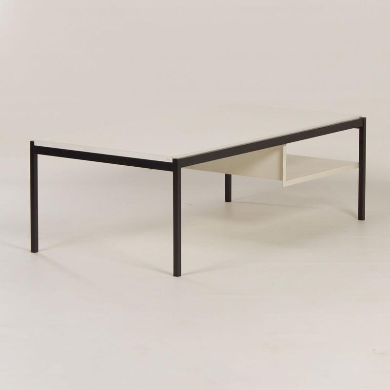 Vintage 3651 coffee table in metal, wood and white formica by Coen de Vries for Gispen, 1960s