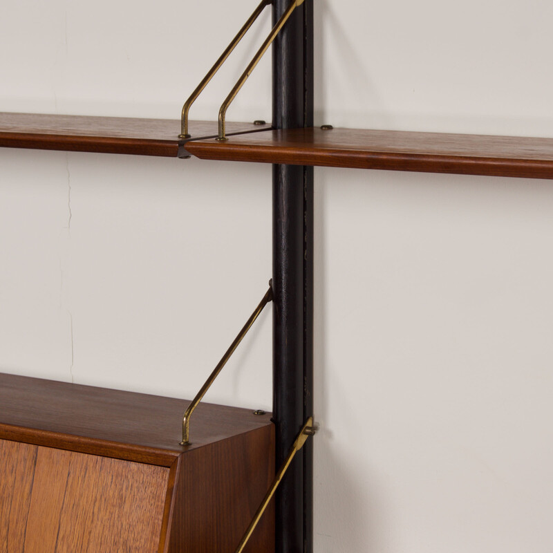 Vintage teak, iron and brass wall unit by Louis Van Teeffelen for Wébé, 1960s