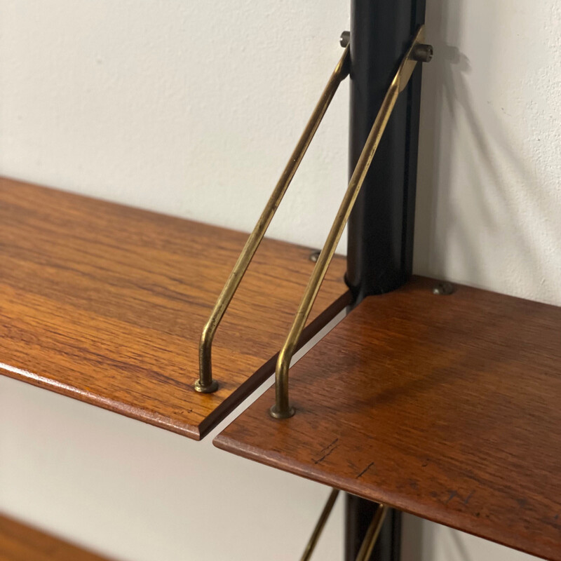 Vintage teak, iron and brass wall unit by Louis Van Teeffelen for Wébé, 1960s