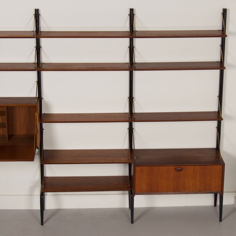 Vintage teak, iron and brass wall unit by Louis Van Teeffelen for Wébé, 1960s