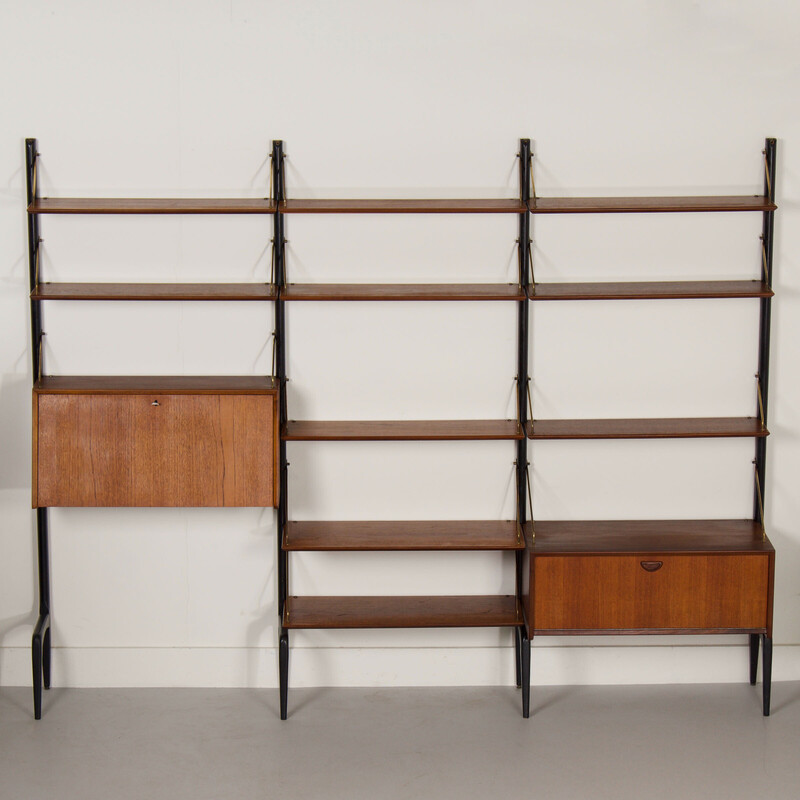 Pensile vintage in teak, ferro e ottone di Louis Van Teeffelen per Wébé, 1960