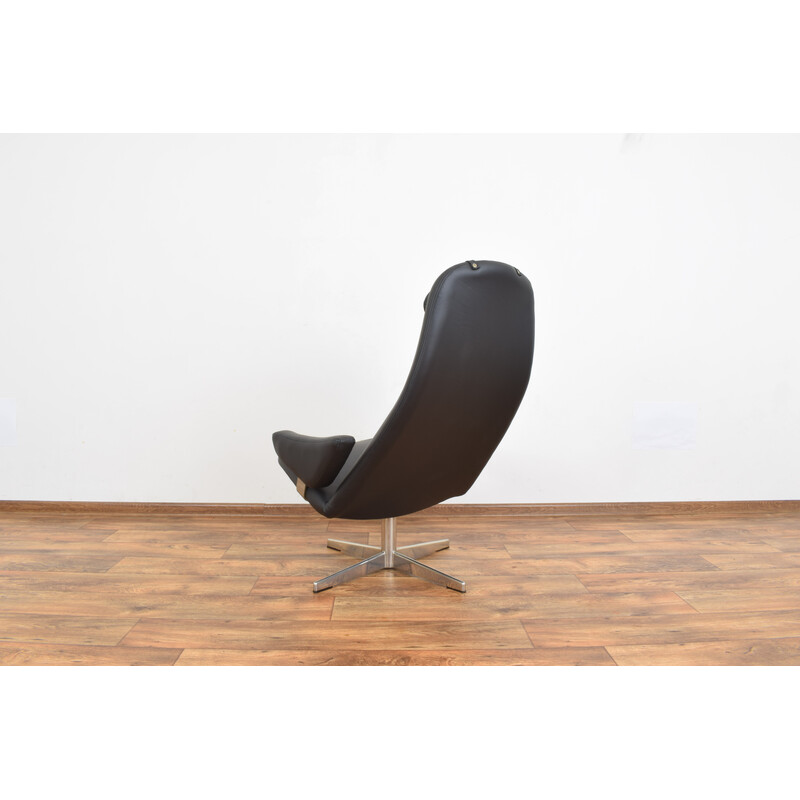 Fauteuil pivotant vintage Contourette Roto en aluminium et cuir par Alf Svensson pour Dux, Suède 1960