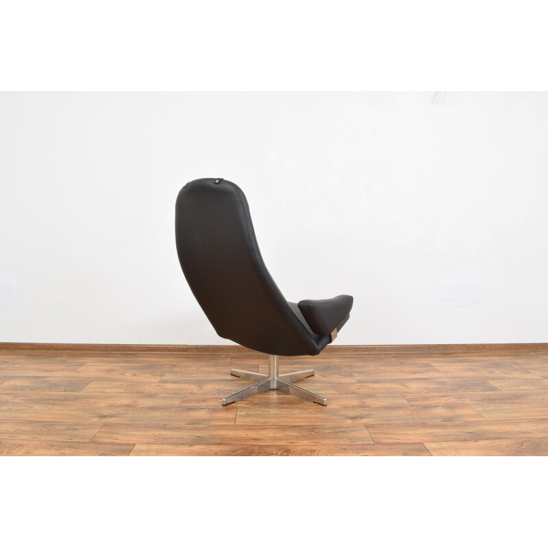 Fauteuil pivotant vintage Contourette Roto en aluminium et cuir par Alf Svensson pour Dux, Suède 1960