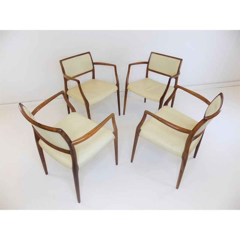 Set of 4 vintage model 65 leather and rosewood armchairs by Niels O. Møller for Møller