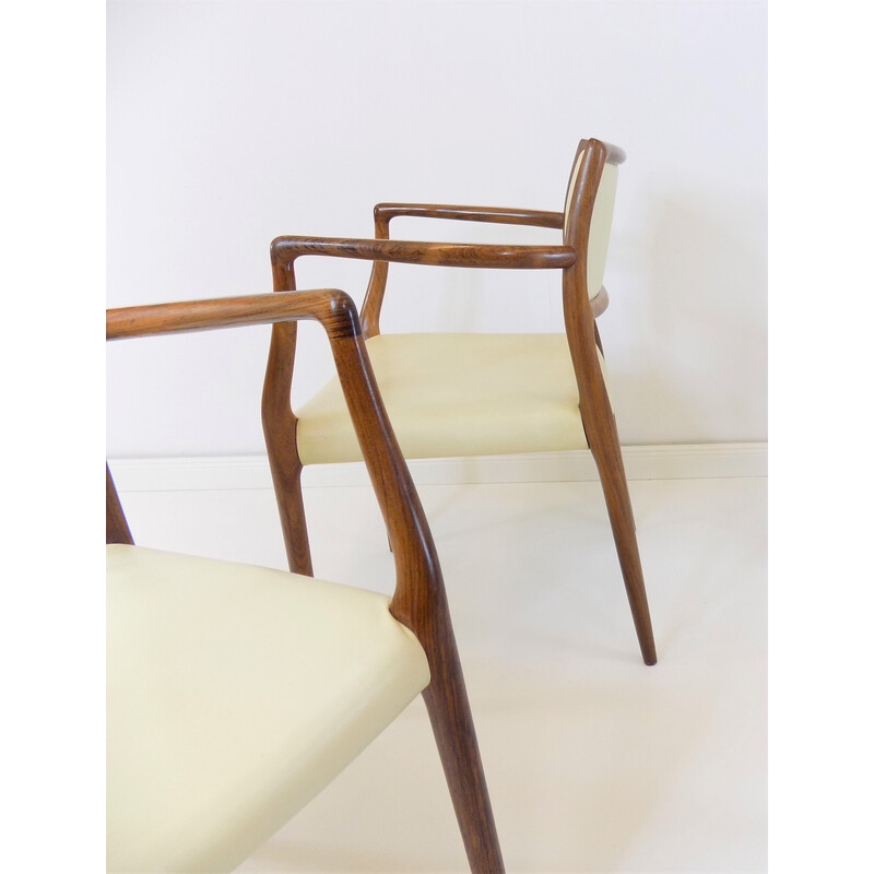 Set of 4 vintage model 65 leather and rosewood armchairs by Niels O. Møller for Møller