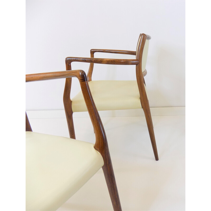Set van 4 vintage model 65 leren en palissander fauteuils van Niels O. Møller voor Møller