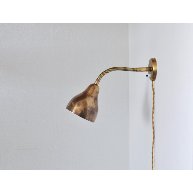 Danish vintage brass wall lamp, 1960s