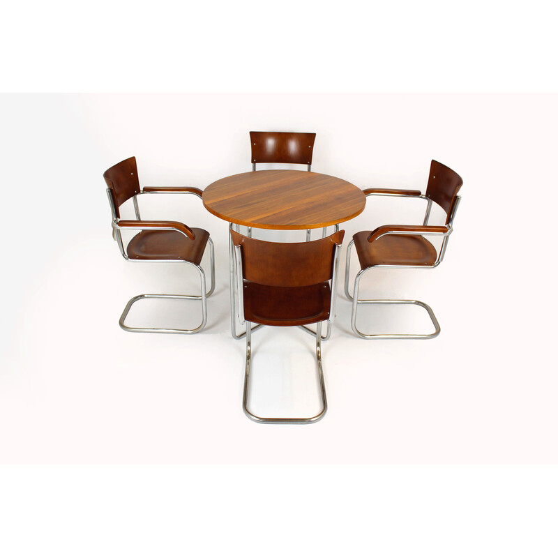 Conjunto de jantar Vintage Bauhaus tubular de aço e madeira, de Mart Stam, Checoslováquia 1930