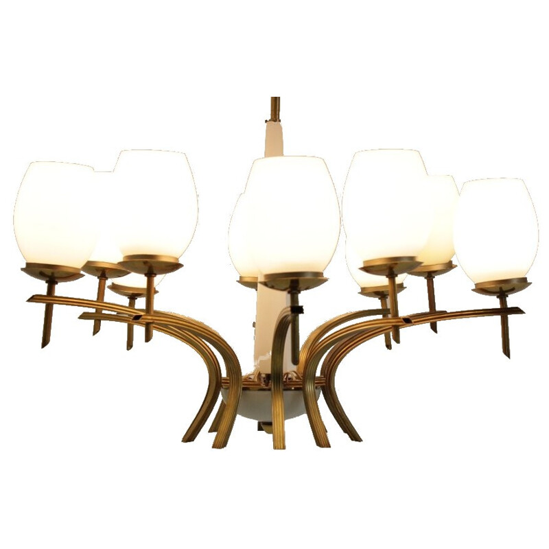 Mid-Century Brass and Opaline Glass Chandeliers - 1960s