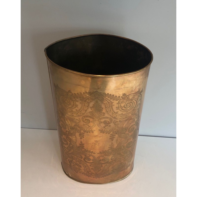 Vintage engraved brass umbrella stand, France 1900s