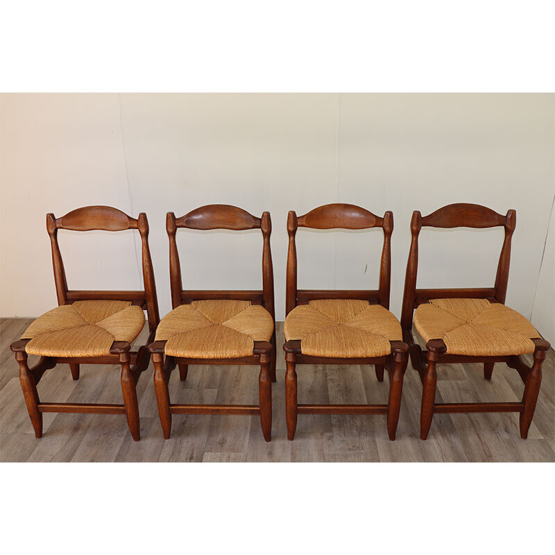 Set van 4 vintage stoelen van eikenhout en stro door Guillerme et Chambron voor Votre Maison, 1960