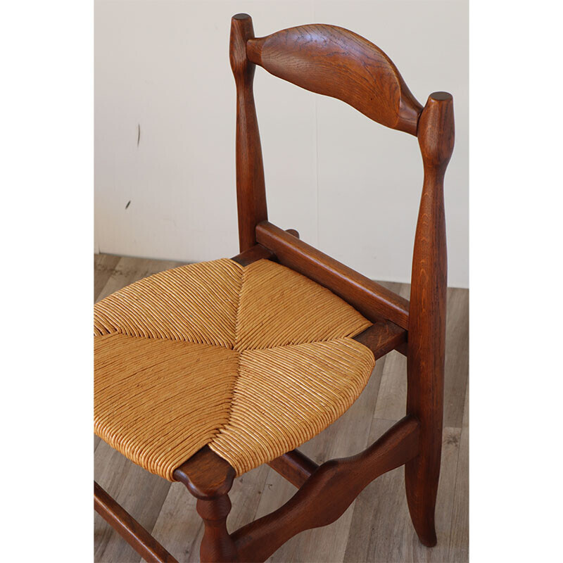 Set of 4 vintage oakwood and straw chairs by Guillerme et Chambron for Votre Maison, 1960s