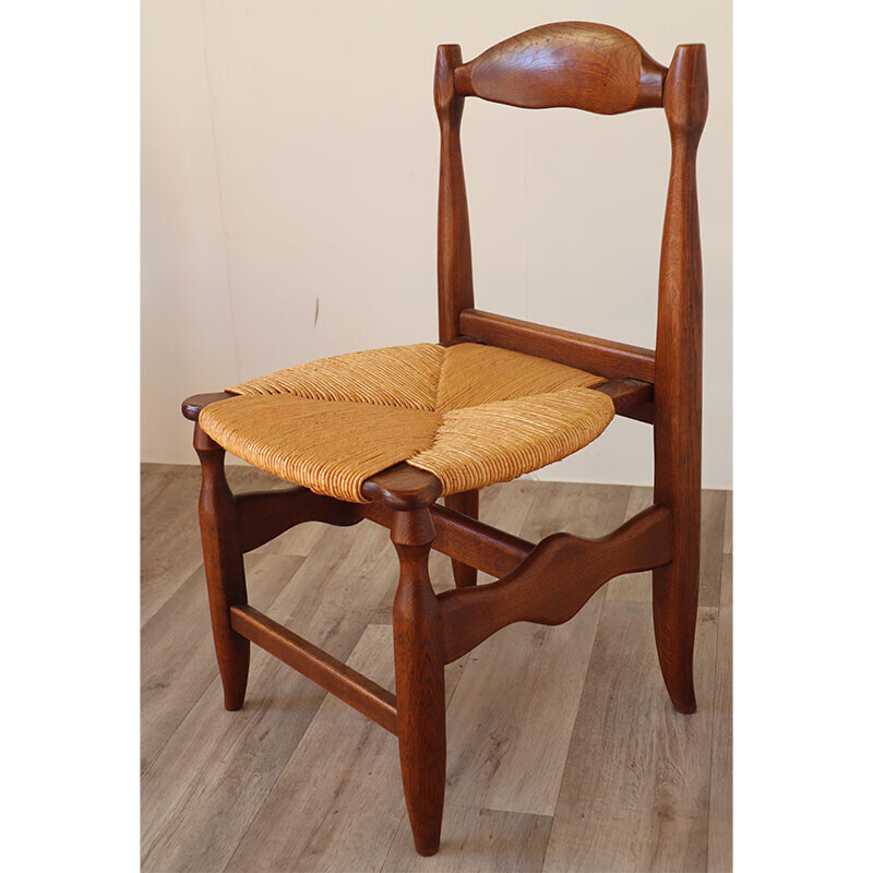 Set of 4 vintage oakwood and straw chairs by Guillerme et Chambron for Votre Maison, 1960s