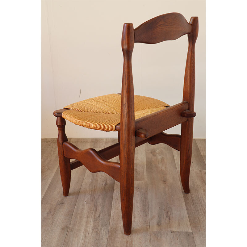 Juego de 4 sillas vintage de roble y paja de Guillerme et Chambron para Votre Maison, 1960