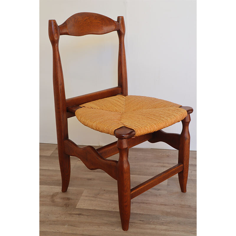Conjunto de 4 cadeiras de carvalho e palha vintage da Guillerme et Chambron para Votre Maison, 1960