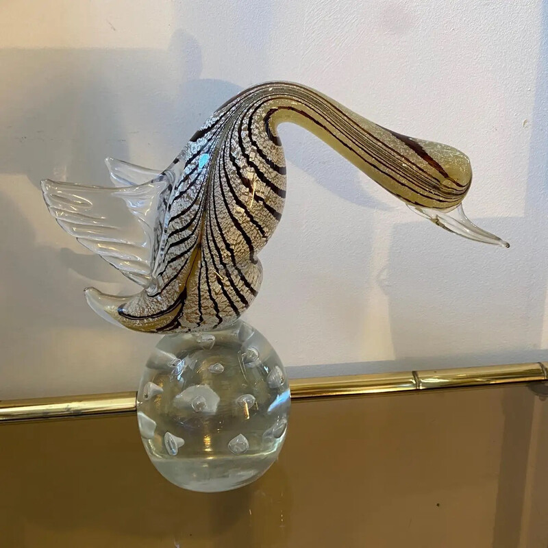 Escultura vintage de cristal de Murano para pájaros, Italia años 70