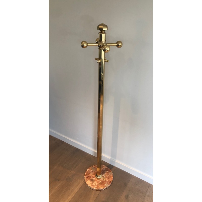 Vintage brass and marble coat rack, France 1970s