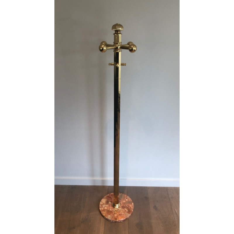 Vintage brass and marble coat rack, France 1970s