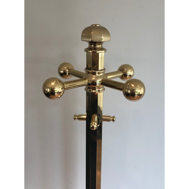 Vintage brass and marble coat rack, France 1970s