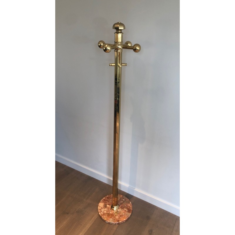 Vintage brass and marble coat rack, France 1970s