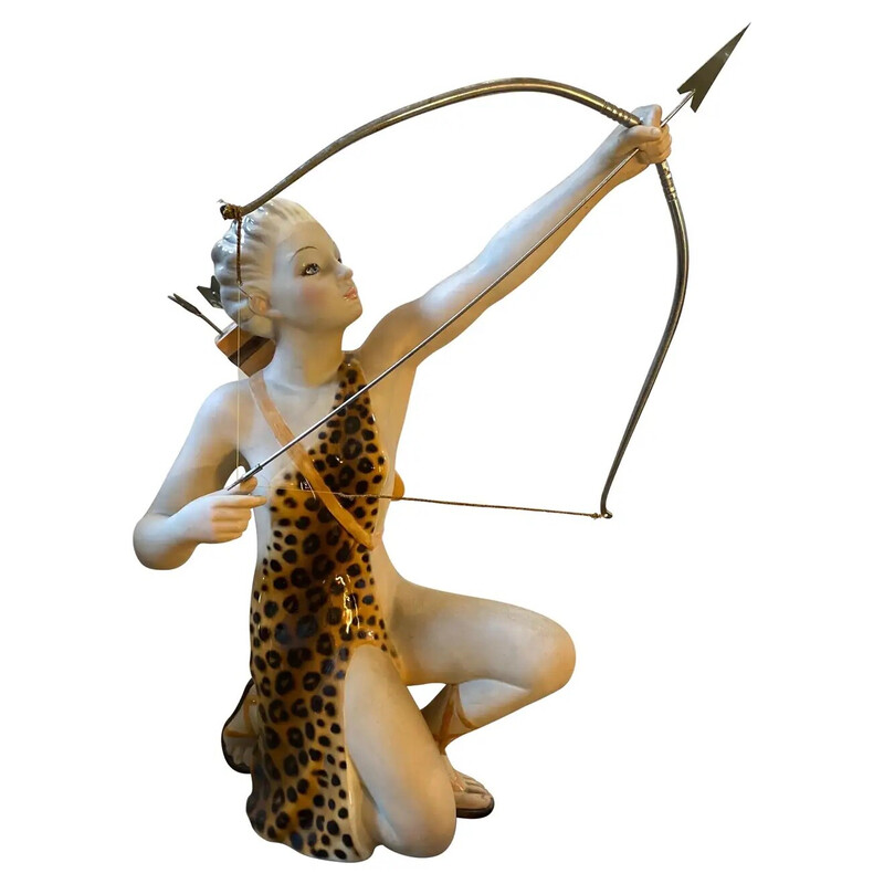 Vintage "Diane the hunter" porcelain sculpture by Giovanni Ronzan, Italy 1940s