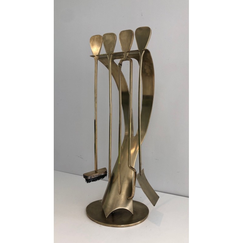 Vintage brass fire set, France 1970s