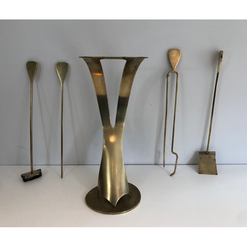 Vintage brass fire set, France 1970s