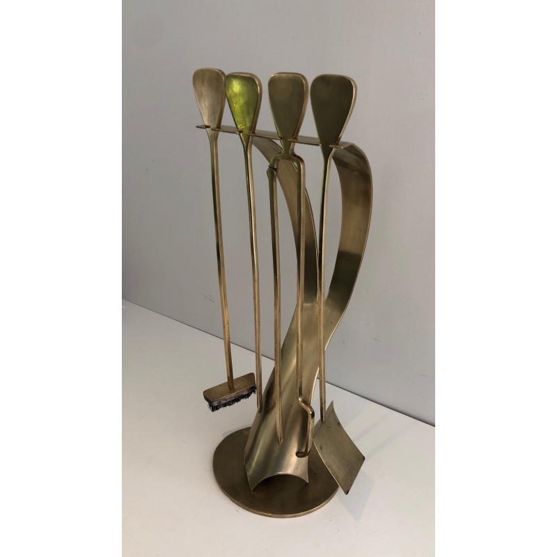 Vintage brass fire set, France 1970s