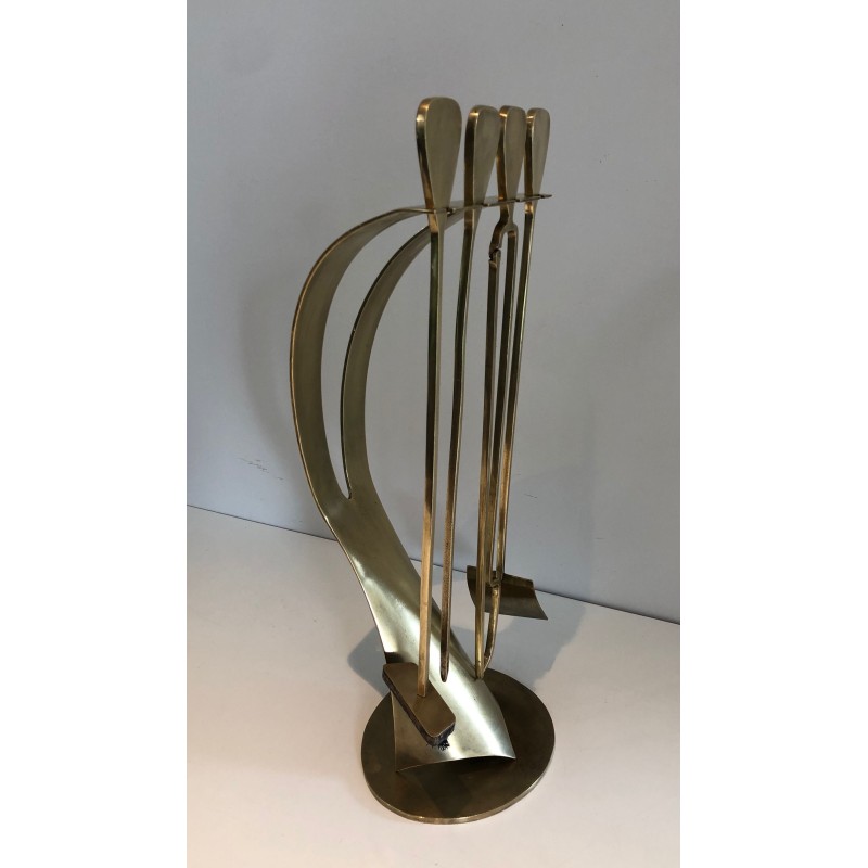 Vintage brass fire set, France 1970s