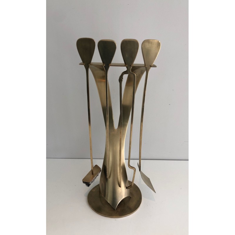 Vintage brass fire set, France 1970s