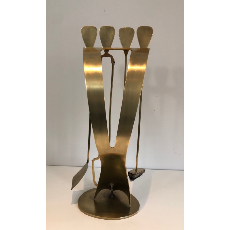 Vintage brass fire set, France 1970s