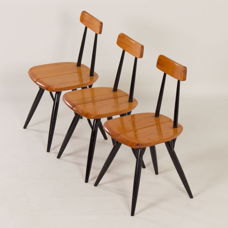 Set van 3 vintage Pirkka stoelen in grenen en berken door llmari Tapiovaara voor Laukaan Puu, Finland 1955s