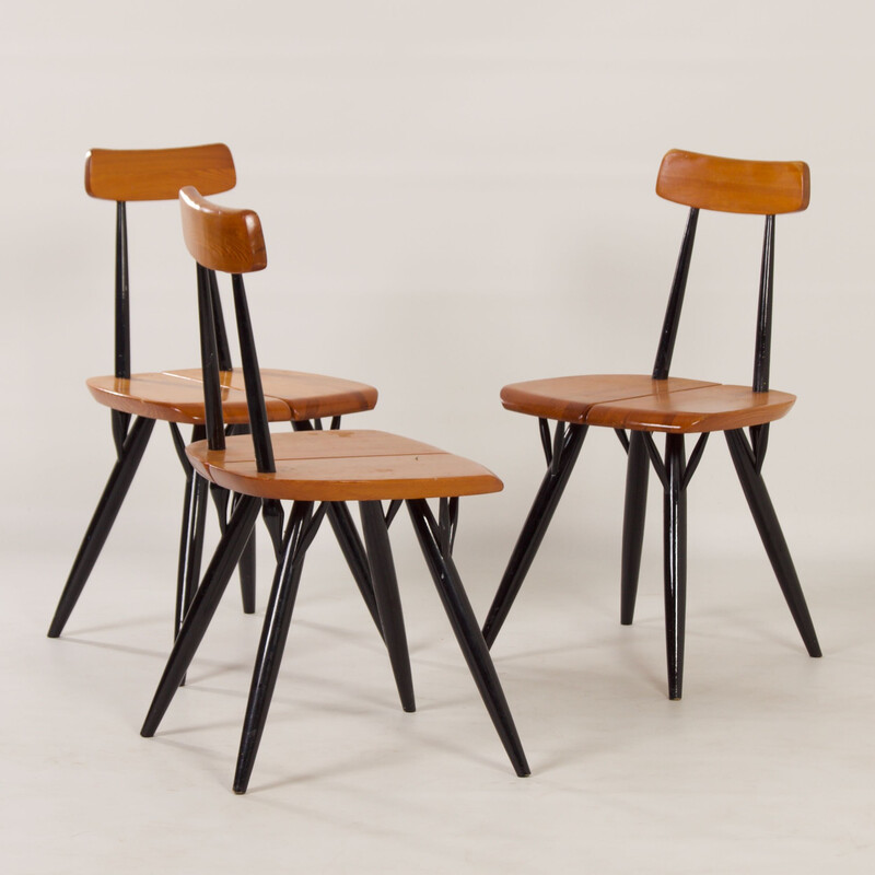 Set of 3 vintage Pirkka chairs in pine and birchwood by llmari Tapiovaara for Laukaan Puu, Finland 1955s