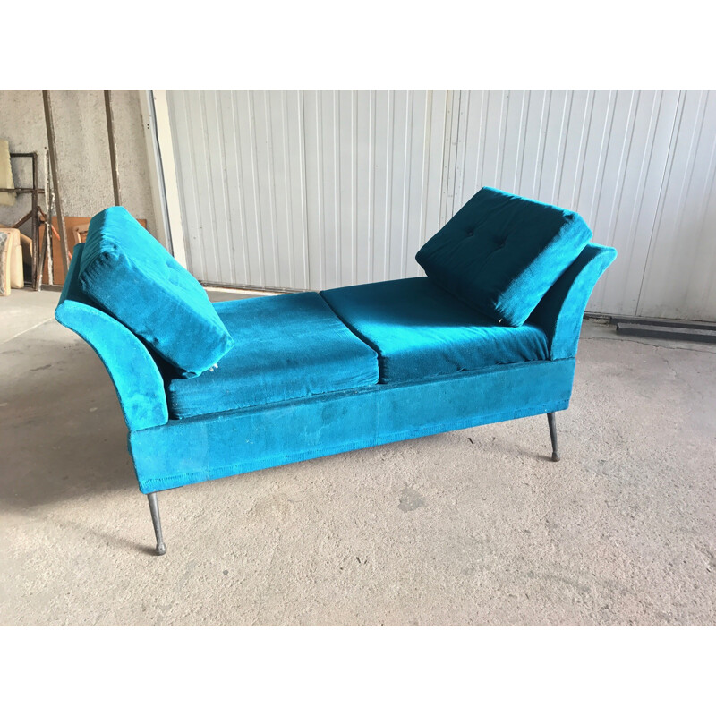 Mid century daybed in blue velvet - 1960s