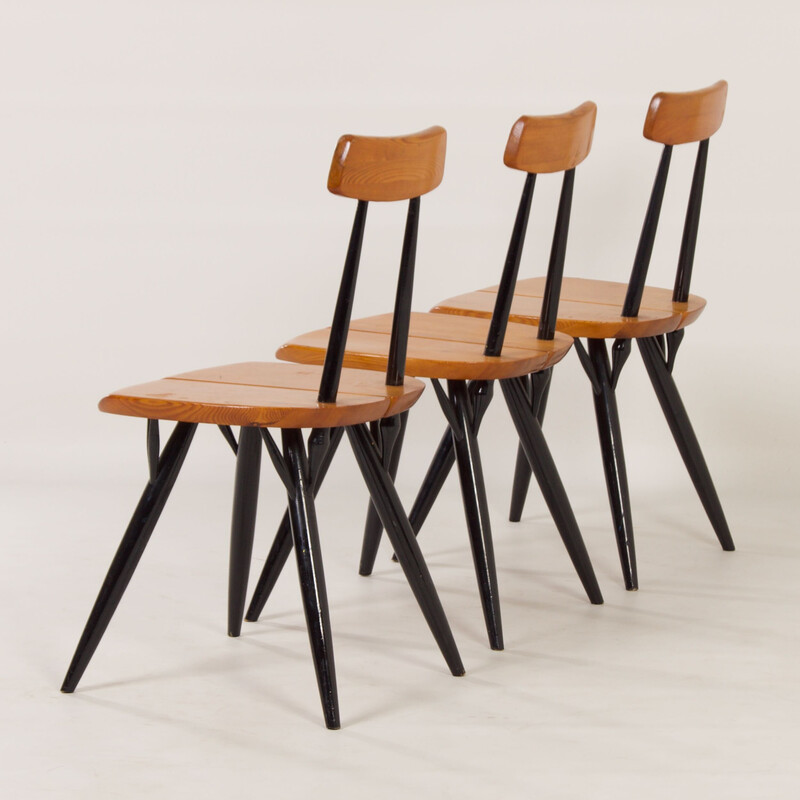 Set of 3 vintage Pirkka chairs in pine and birchwood by llmari Tapiovaara for Laukaan Puu, Finland 1955s