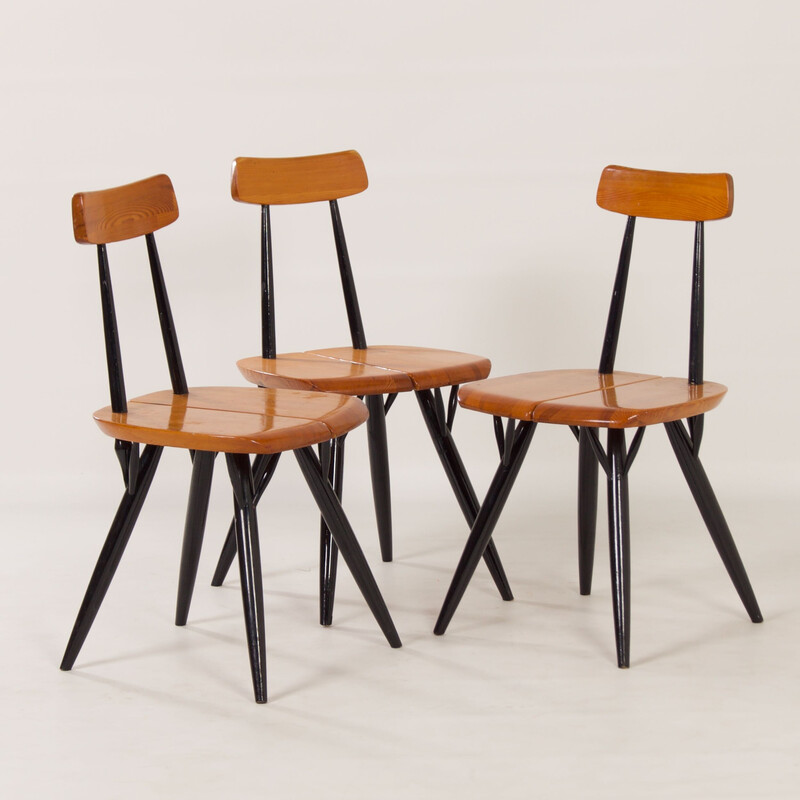 Set of 3 vintage Pirkka chairs in pine and birchwood by llmari Tapiovaara for Laukaan Puu, Finland 1955s