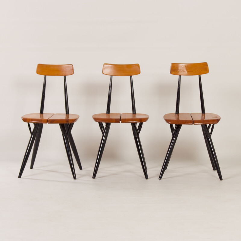 Set of 3 vintage Pirkka chairs in pine and birchwood by llmari Tapiovaara for Laukaan Puu, Finland 1955s