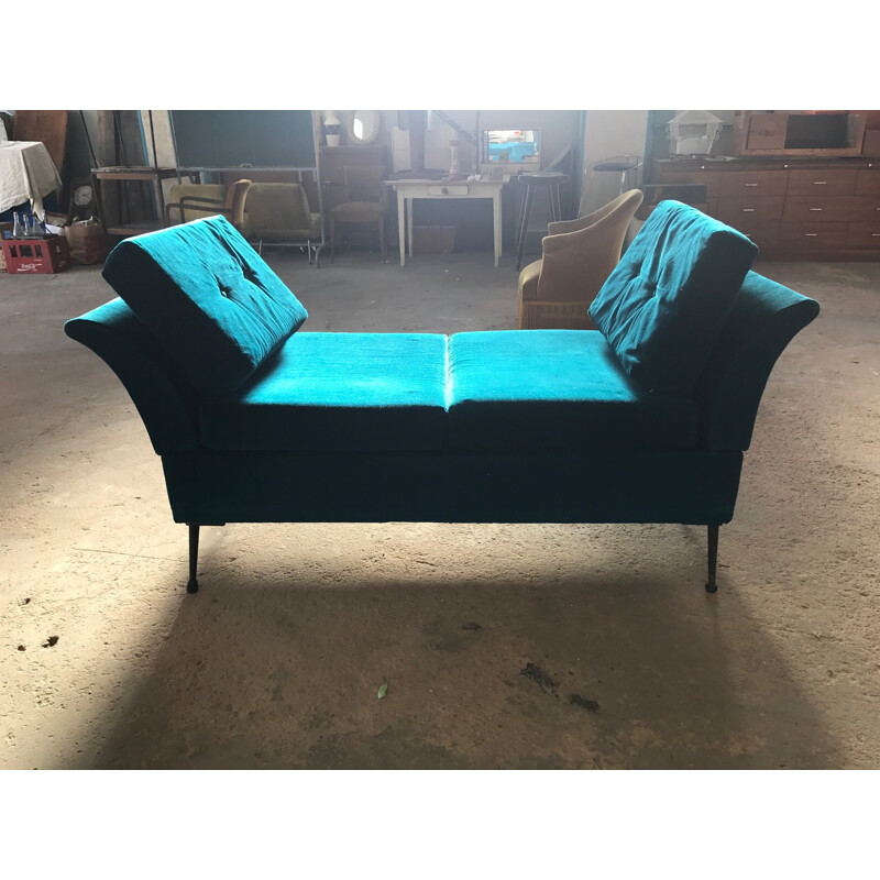 Mid century daybed in blue velvet - 1960s