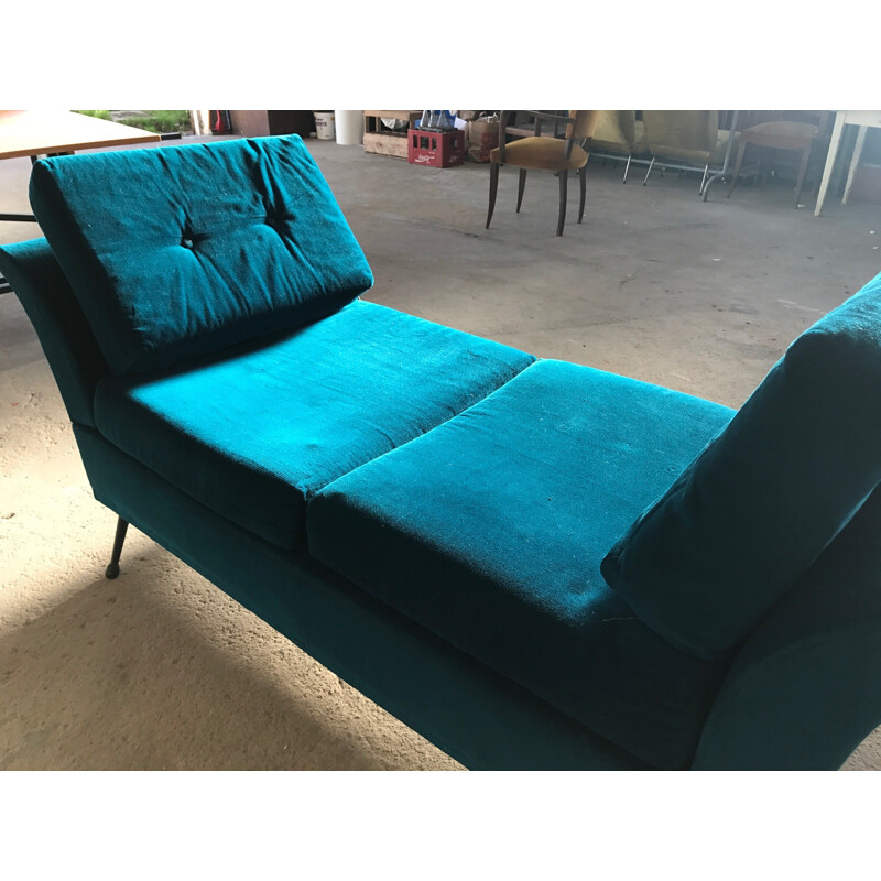 Mid century daybed in blue velvet - 1960s