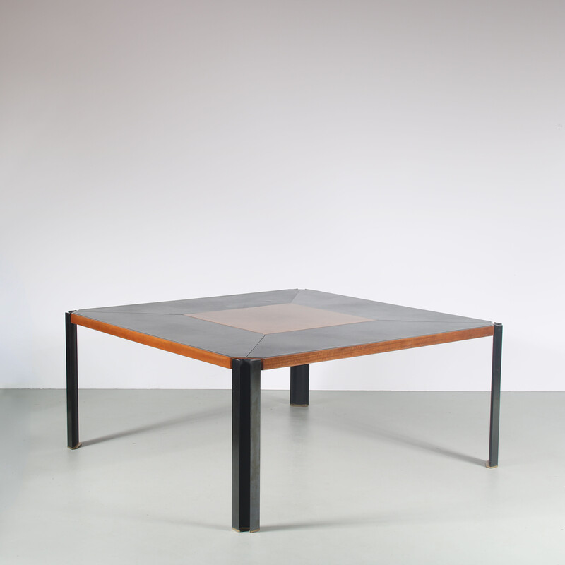 Vintage T210 dining table in black cast iron and leather by Osvaldo Borsani for Tecno, Italy 1970s