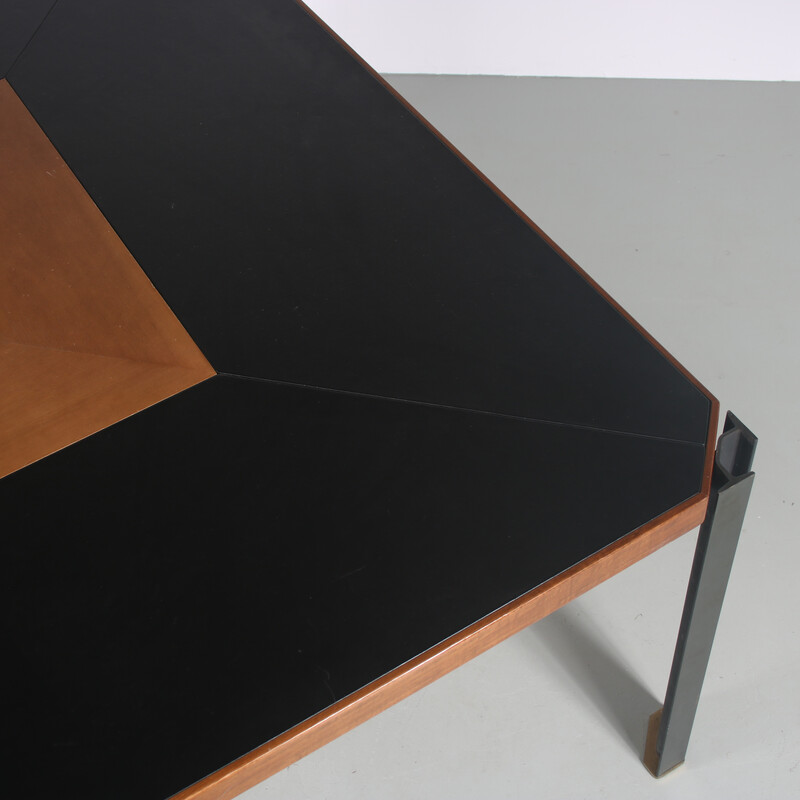 Vintage T210 dining table in black cast iron and leather by Osvaldo Borsani for Tecno, Italy 1970s