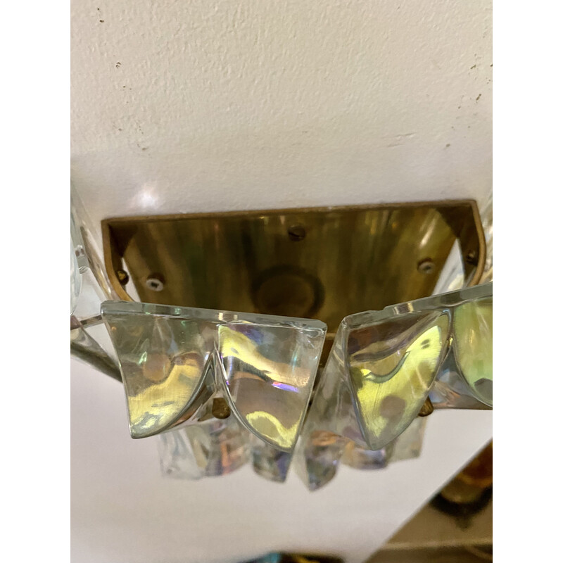 Vintage iridescent glass and brass wall lamp for Venini, 1970s